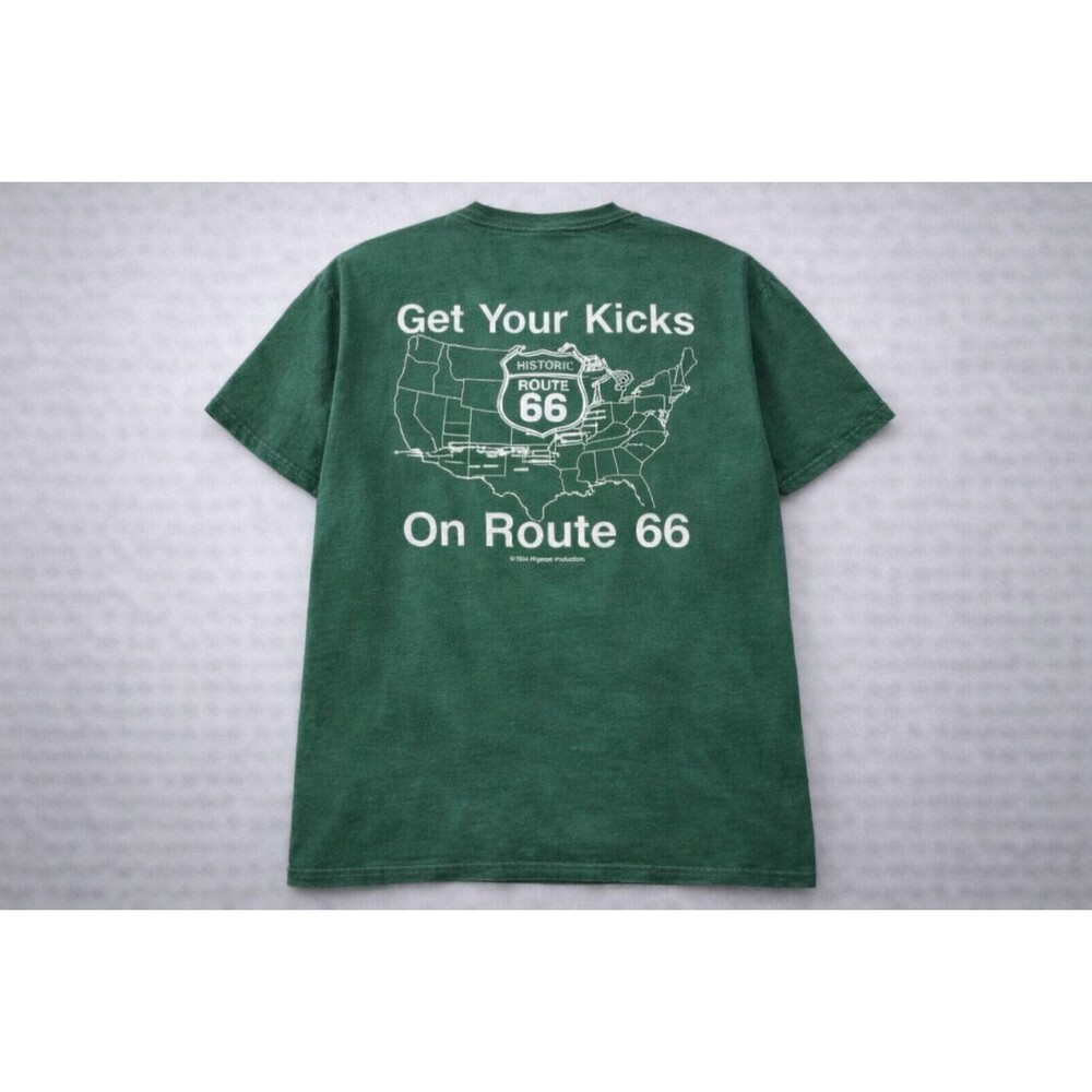 VINTAGE 1994 ROUTE 66 MAP TEE LARGE GREEN SINGLE STITCH USA
